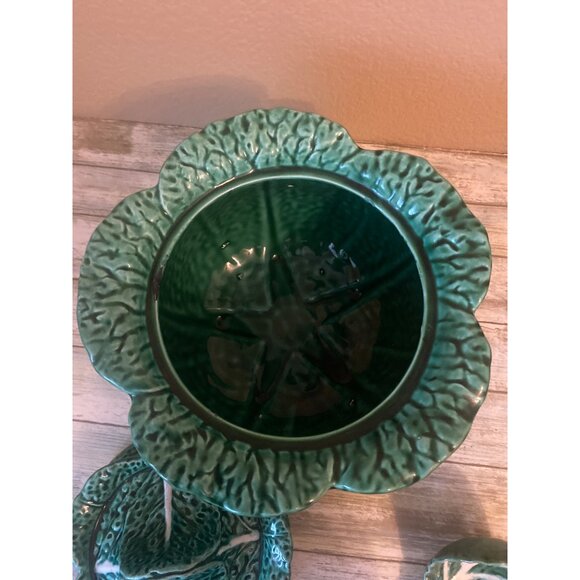 Vintage Majolica Green Cabbage Leaf Soup Tureen Set with Ladle - No Maker’s Mark - Picture 4 of 11